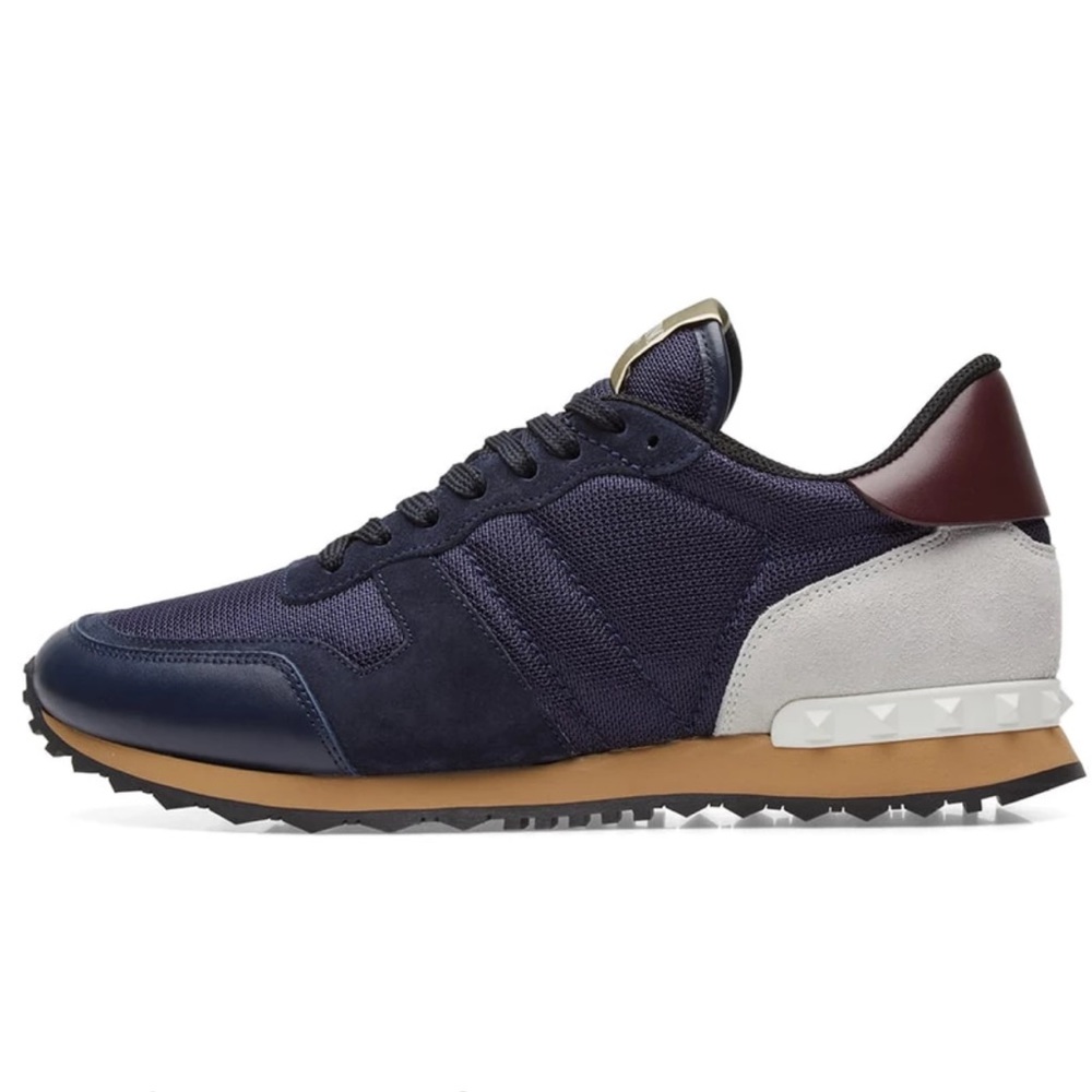 Valentino Garavani Navy Blue Off-White & Burgundy Rockrunners Size 44 or 11